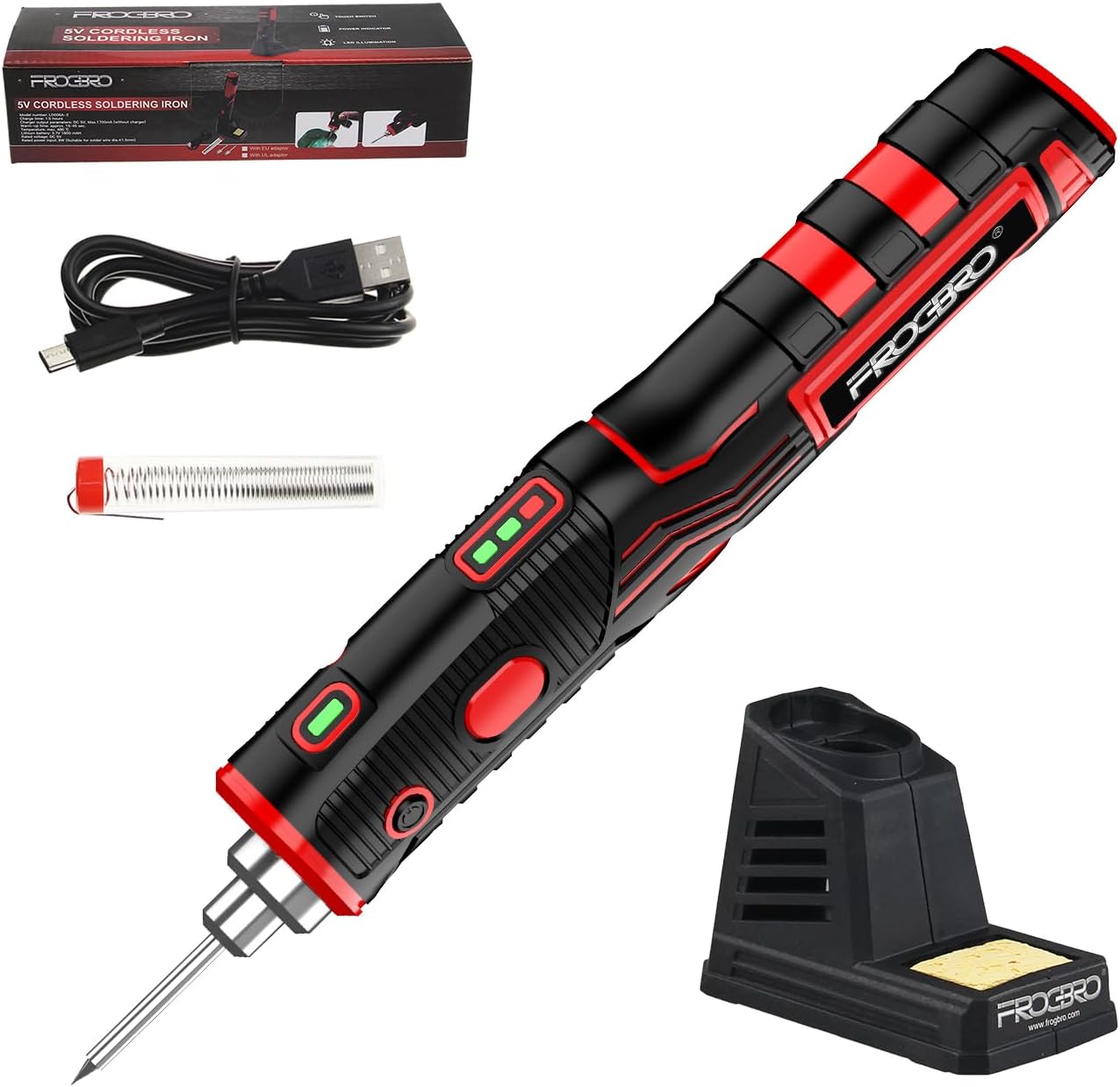 FrogBro Upgraded Portable Cordless Soldering Iron 11W LD006A-Pro 2500mAh Max 550℃,High Capacity and Fast Heating,Professional and Safety Soldering Irons Kit,Apply For Beginners and Professionals