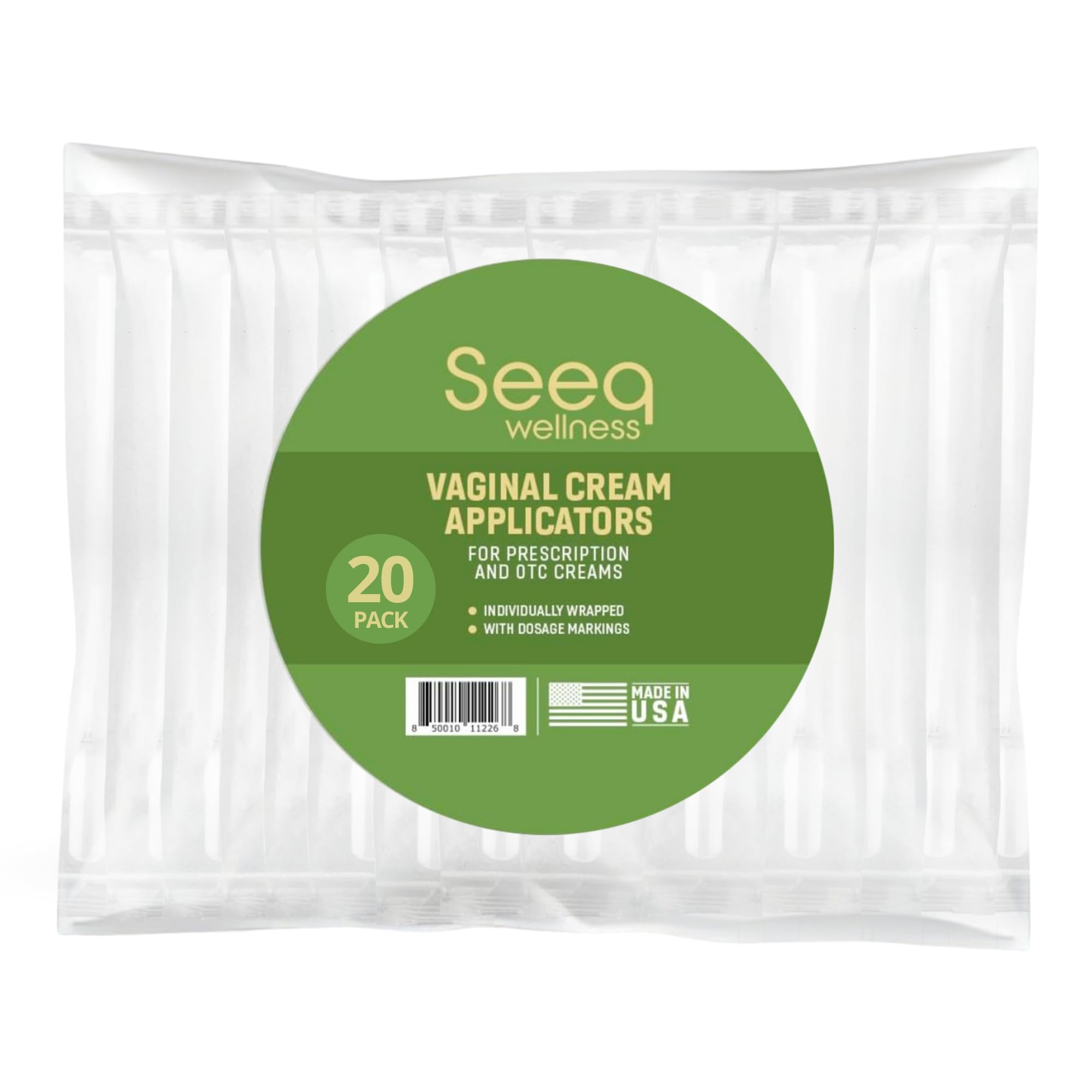 Aplicadores de crema vaginal desechables de plástico: compatibles con lubricante pre-semillado, Estrace, lubricante personal y productos de venta libre en gel o crema. Incluyen dosificadores, extremo roscado y punta cómoda. Paquete de 20.
