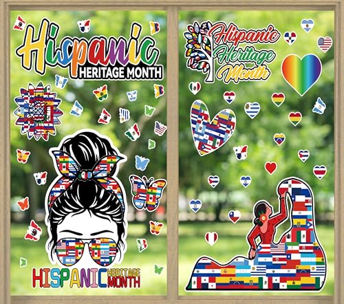 9pcs Hispanic Heritage Month Window Clings Hispanic Heritage Month Stickers Palm Love Window Stickers Hispanic Heritage Colorful Reusable Static Window Decals for Home School Party Decor Supplies
