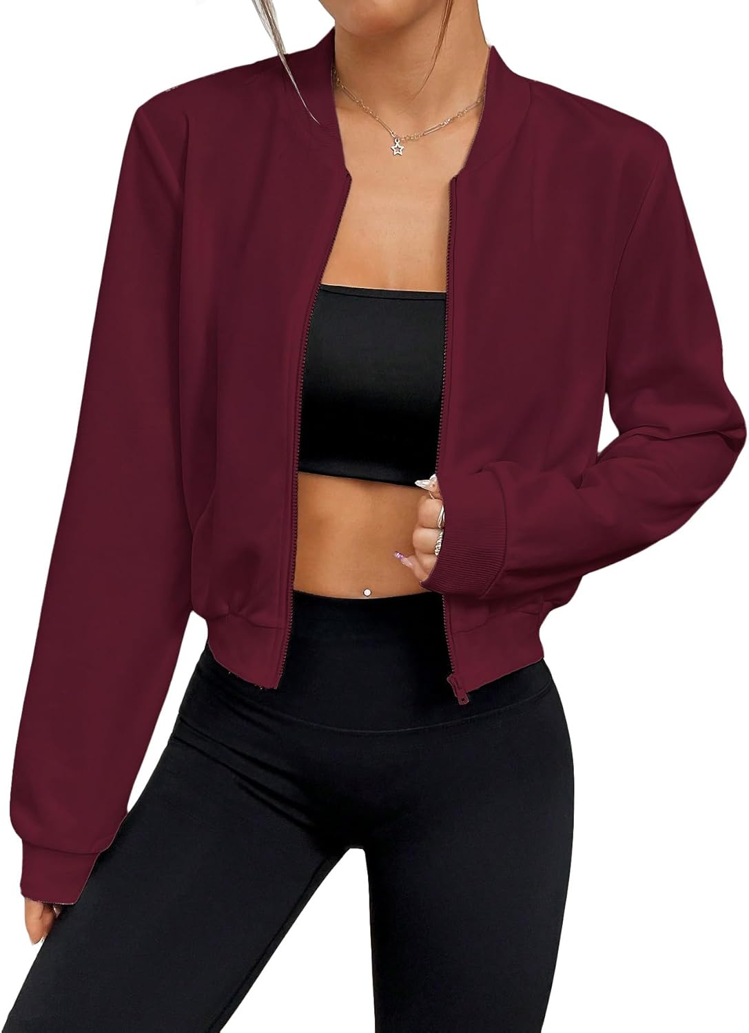 SweatyRocks Women's Lightweight Jackets Casual Basic Zip Up Cropped Bomber Jacket