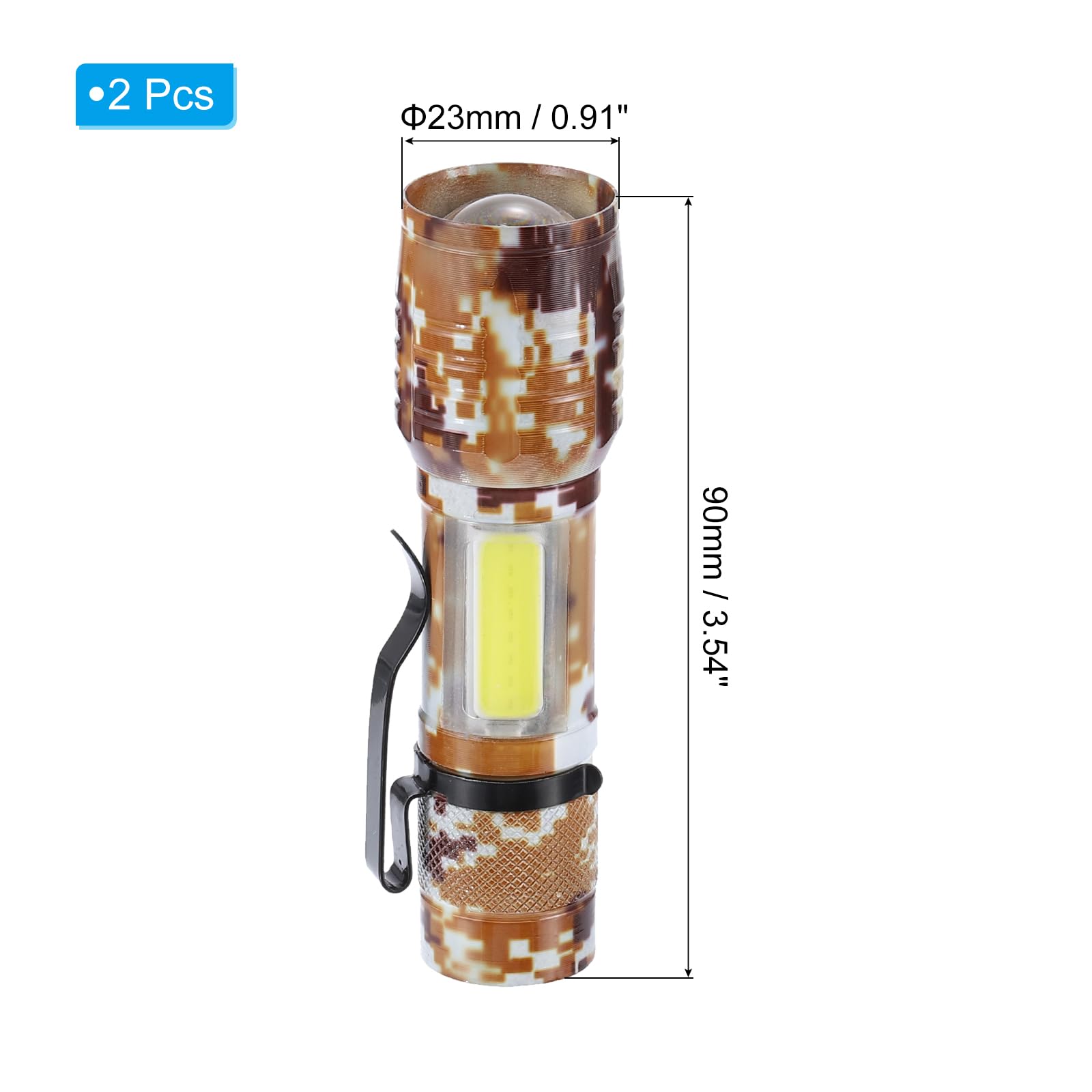 PATIKIL Scalable LED Flashlight, 2 Set 3 Mode High Lumens LED Flashlight Aluminum White Light Torch USB Rechargeable for Hiking Camping, Camouflage Brown - Image 2