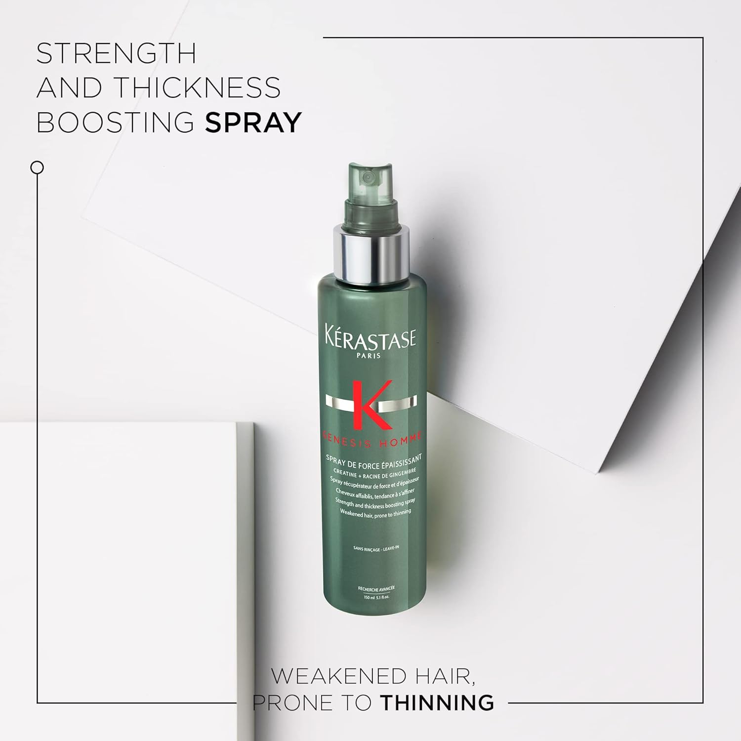 Kerastase Genesis Homme Spray De Force Thickening Hair Spray For Men - Strengthening & Volumizing, For Weakened Hair, 5.1 Fl Oz