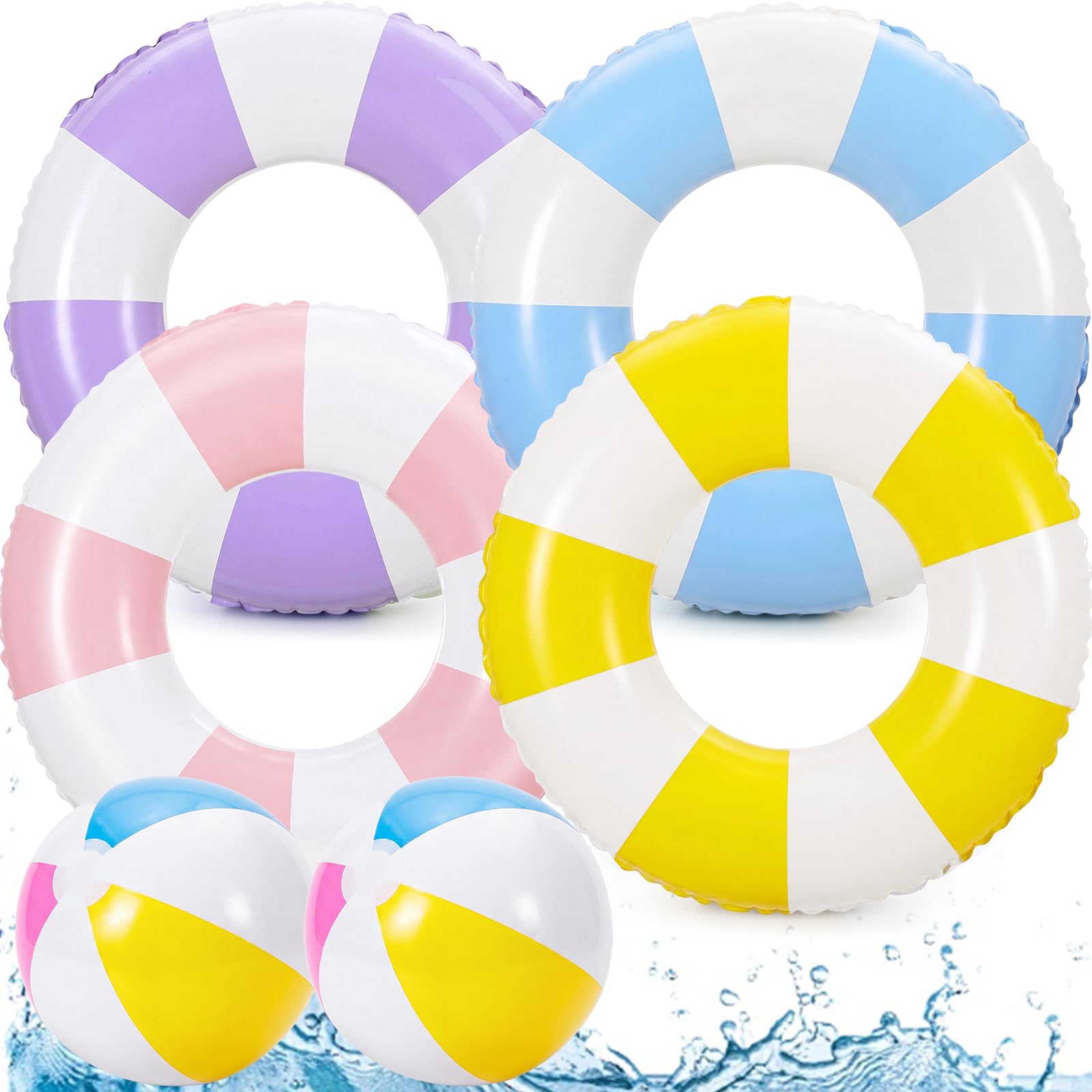 Photo 1 of Glimin 4 Pcs 35" Striped Inflatable Pool Floats with 2 Beach Balls