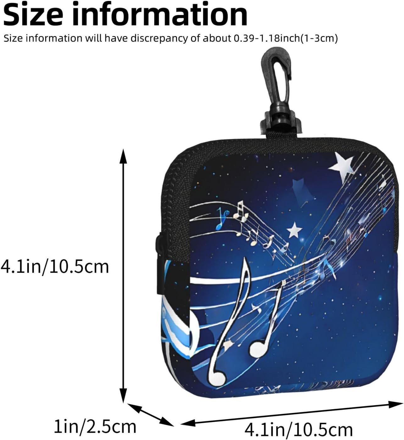(Blue Music) Square Storage Bag Zipper Coin Purse with Clip image 3