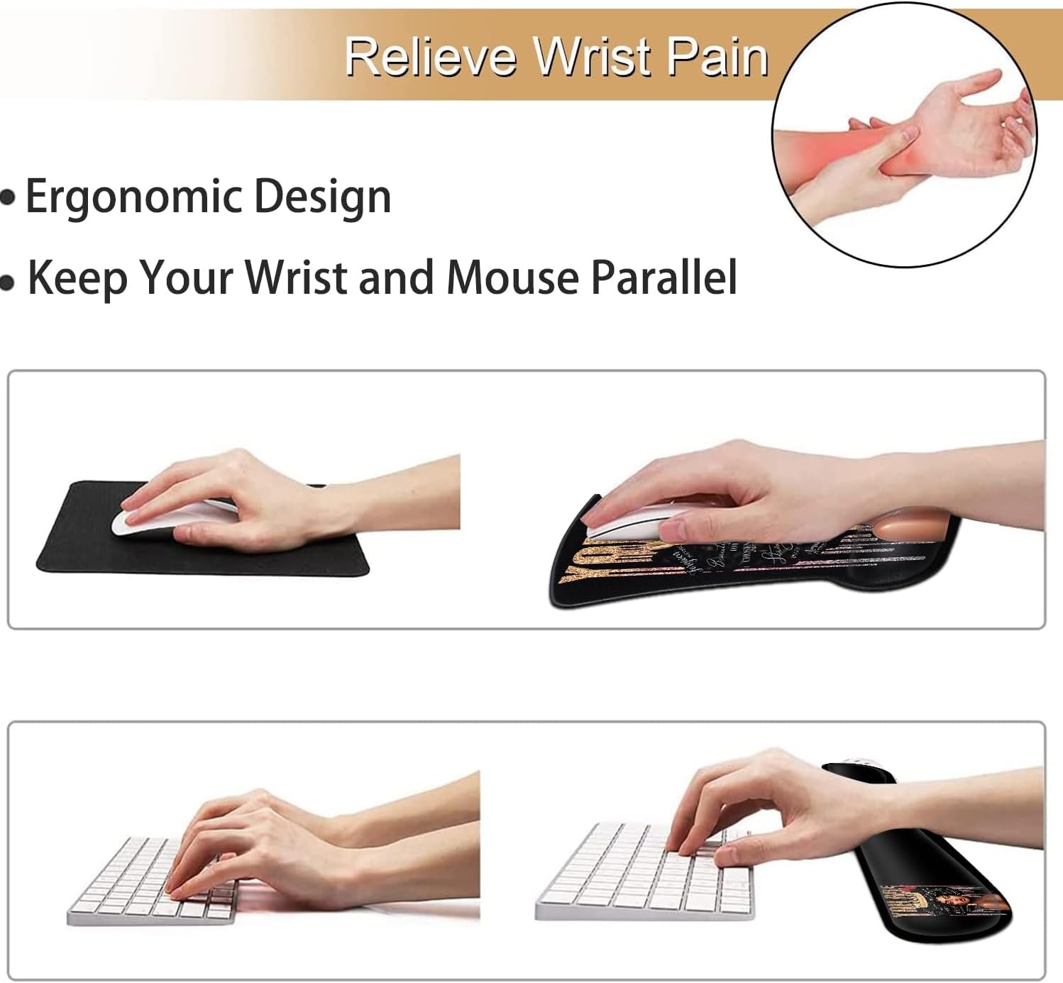 Keyboard Wrist Rest and Mouse Pad Wrist Support Set, Ergonomic Gel Mouse Pad Wrist Rest with Non-Slip Base for Home Office Desk Pad Easy Typing, African American Black Women Gaming Mouse Pad