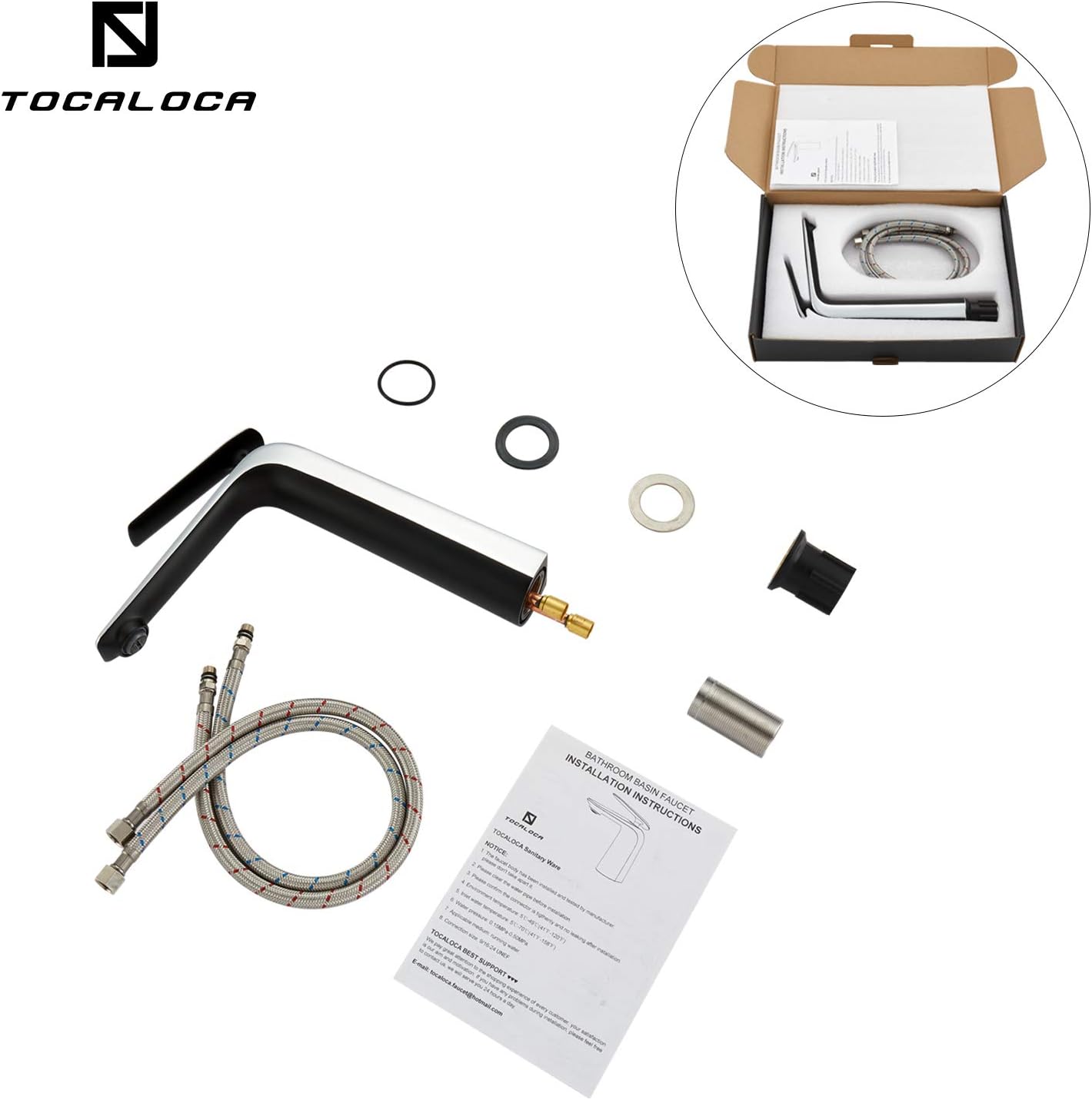 Promo 40% OFF TOCALOCA Black and Silver Bathroom Faucet Tall Faucet,Copper Vessel Sink Faucet,Matte Black and Chrome Bathroom Sink Faucet,Single Handle Single Hole Cold and Hot Water Mixer Vanity Sink Tap,A38002BC