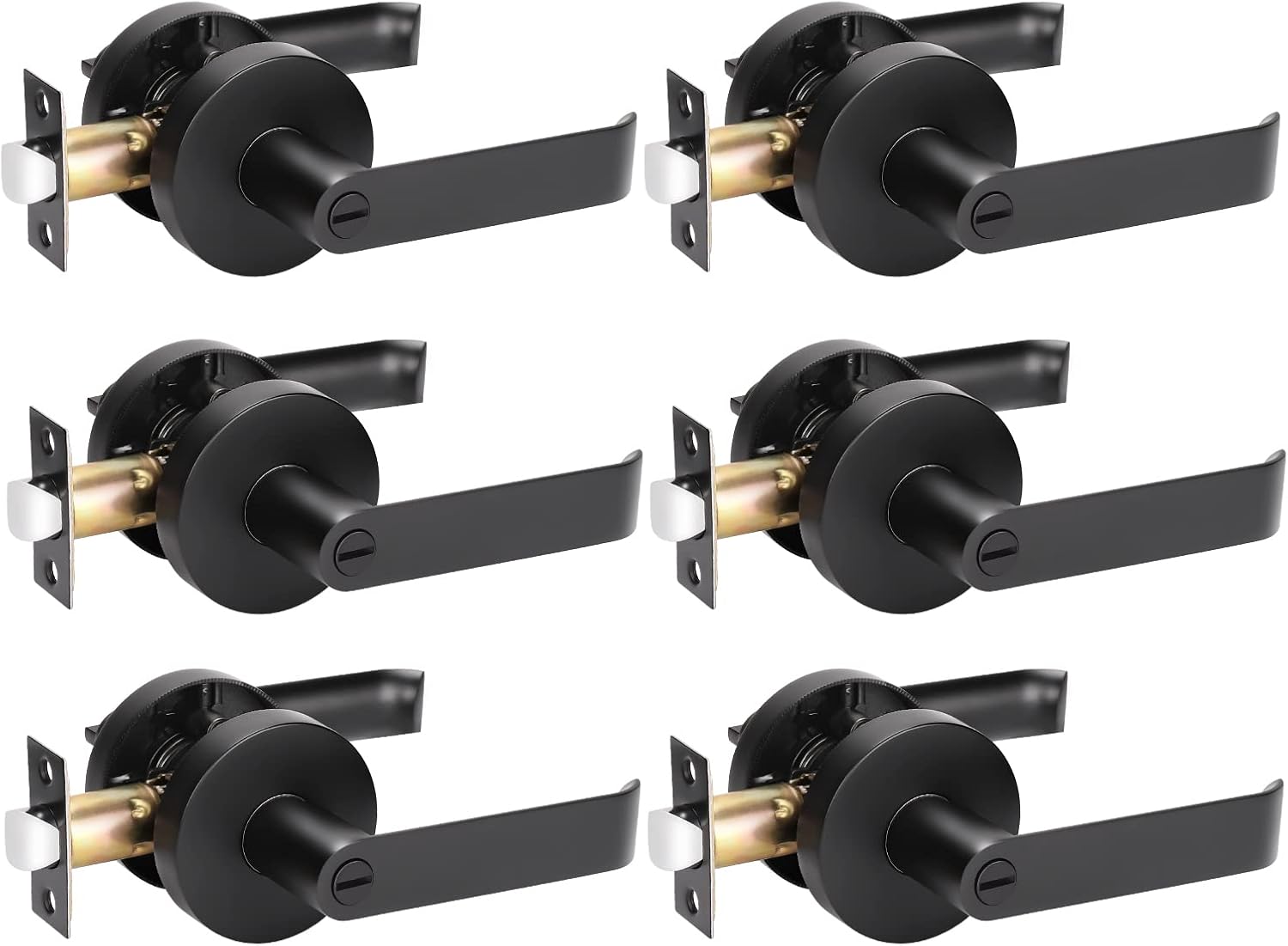 KNOBWELL 6 Pack Heavy Duty Door Leversets Interior Door Handles, Privacy Bed and Bath Leverset