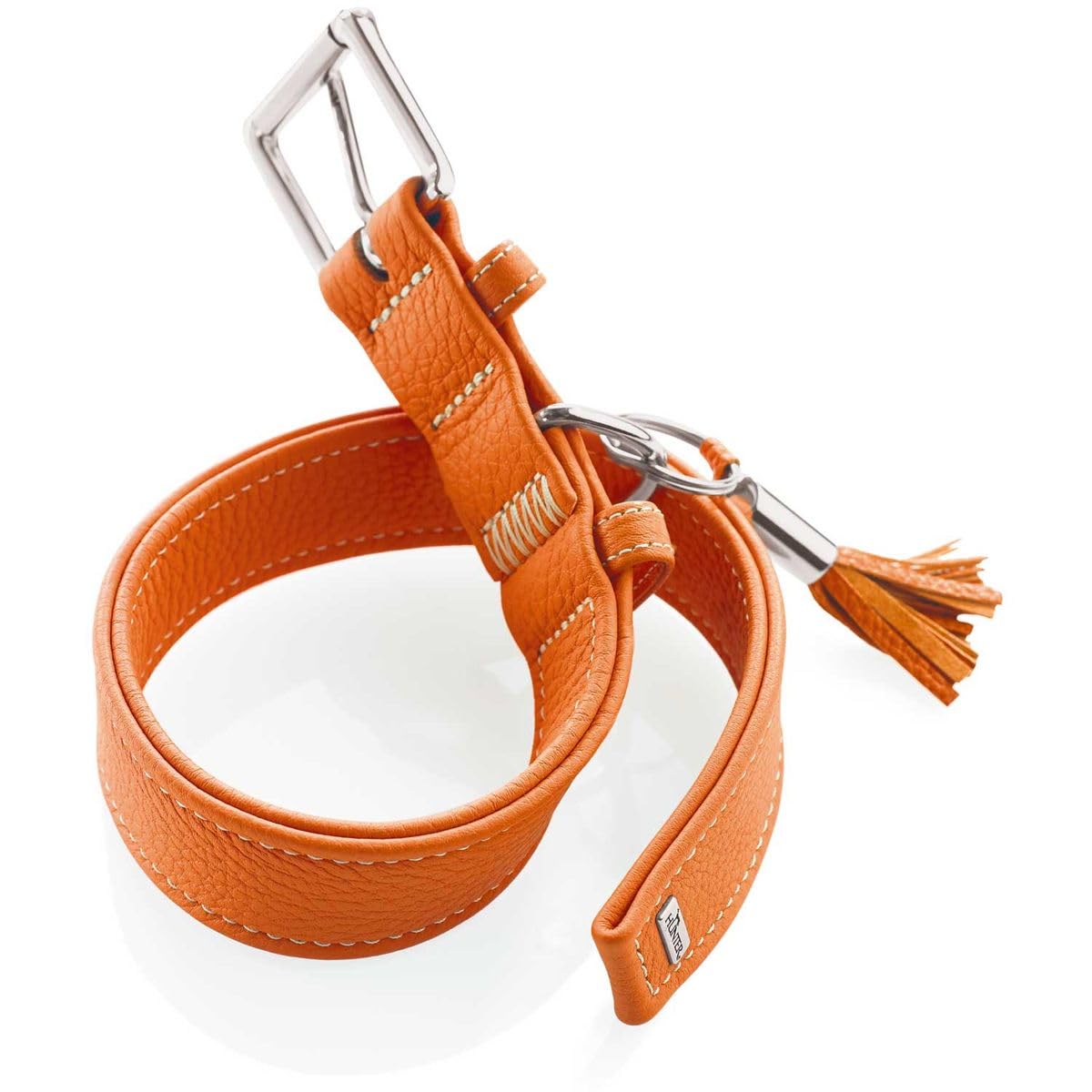 HUNTER CANNES Hundehalsband, Leder, Nappaleder, weich, edel, elegant, 55 (M), orange