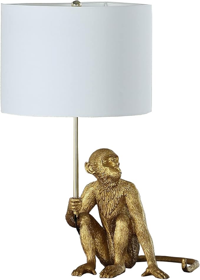 ORE ORE HBL2623 Monkey Holding Polyresin Table Lamp, 25.50", Golden, Gold