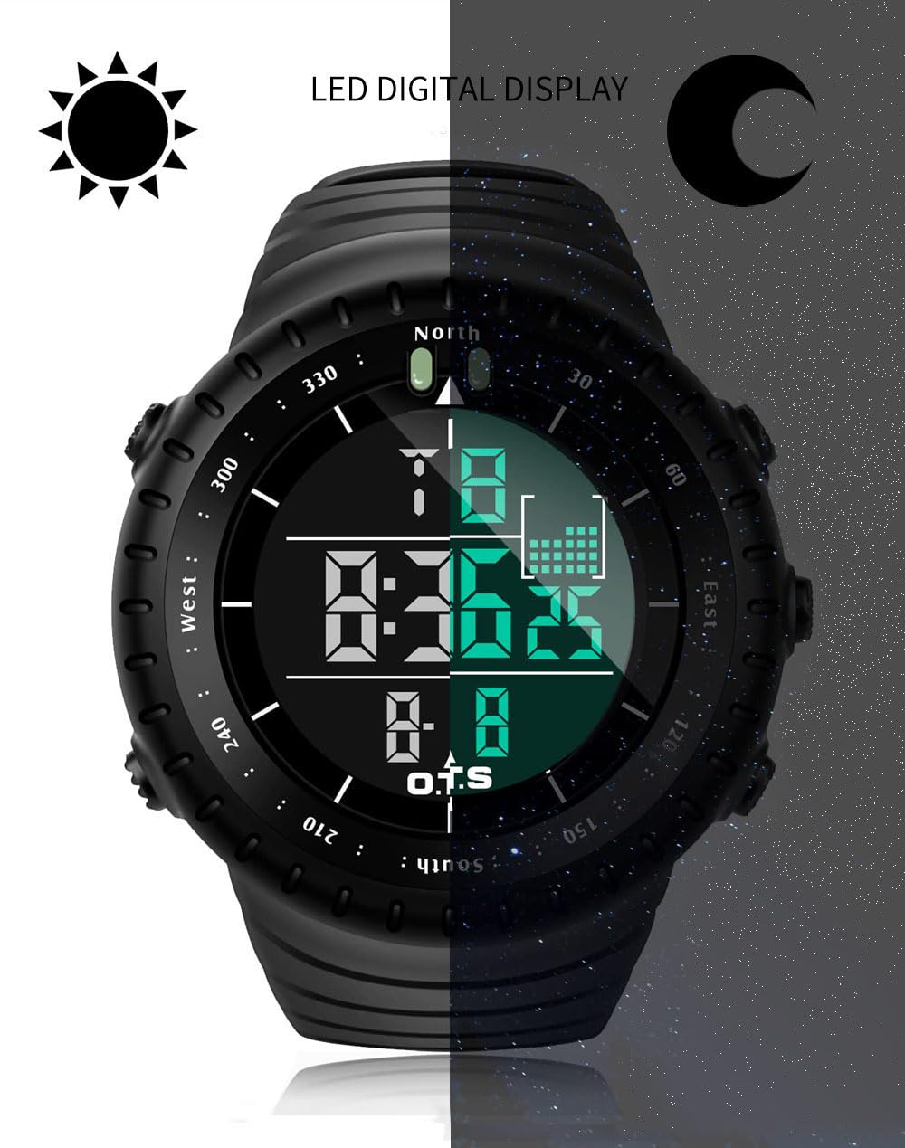 Reloj deportivo digital para hombre, reloj táctico militar impermeable con retroiluminación LED, relojes para hombres, Negro -, Digital 4