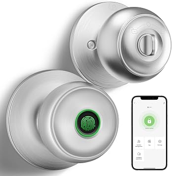 GeekTale Fingerprint Door Lock for Bedrooms, Door Knob with Lock