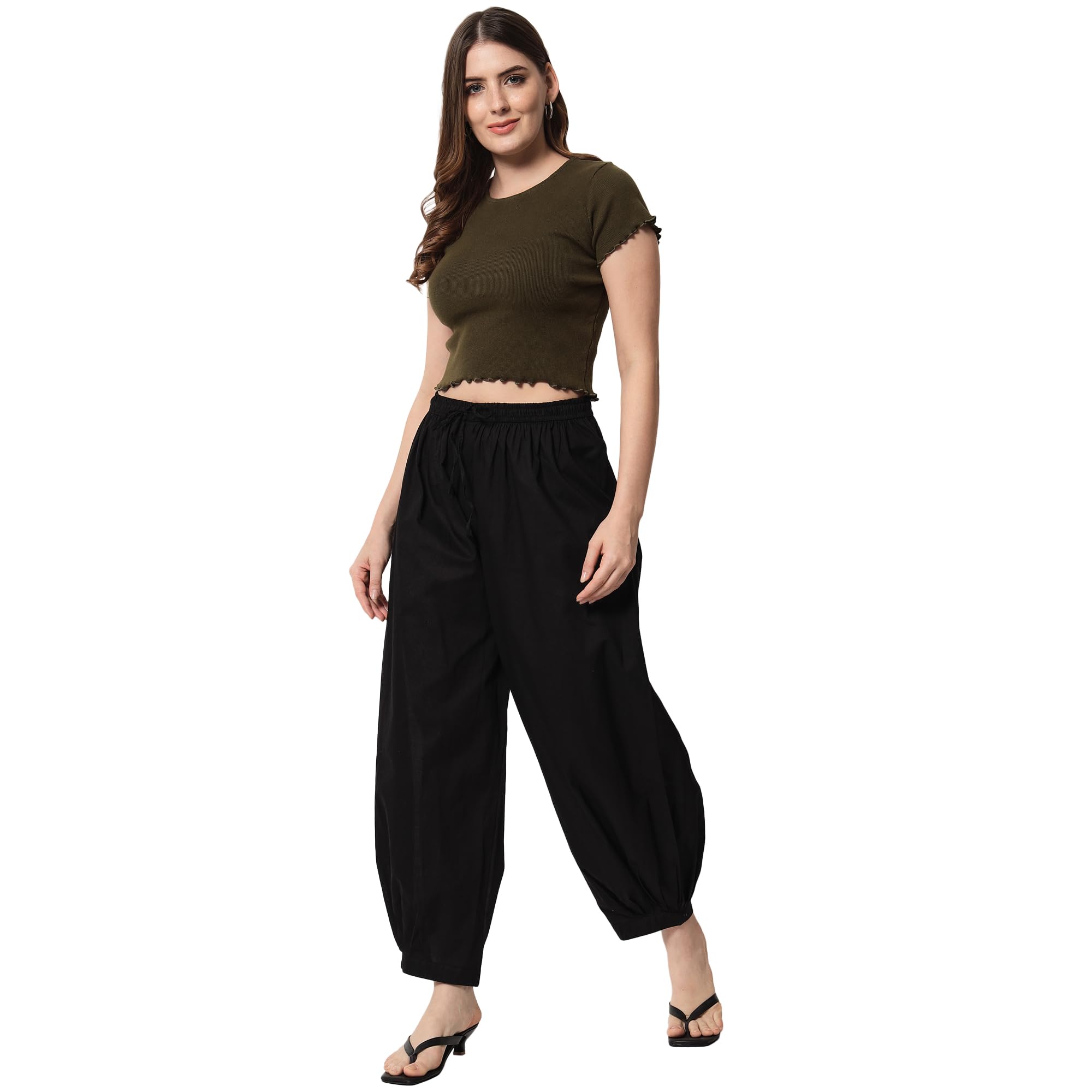 Kate PrettyWomen's 100% Cotton Harem Pants | Relaxed Fit with Drawstring & Elastic Closure | Waist Sizes 28-40 Inches