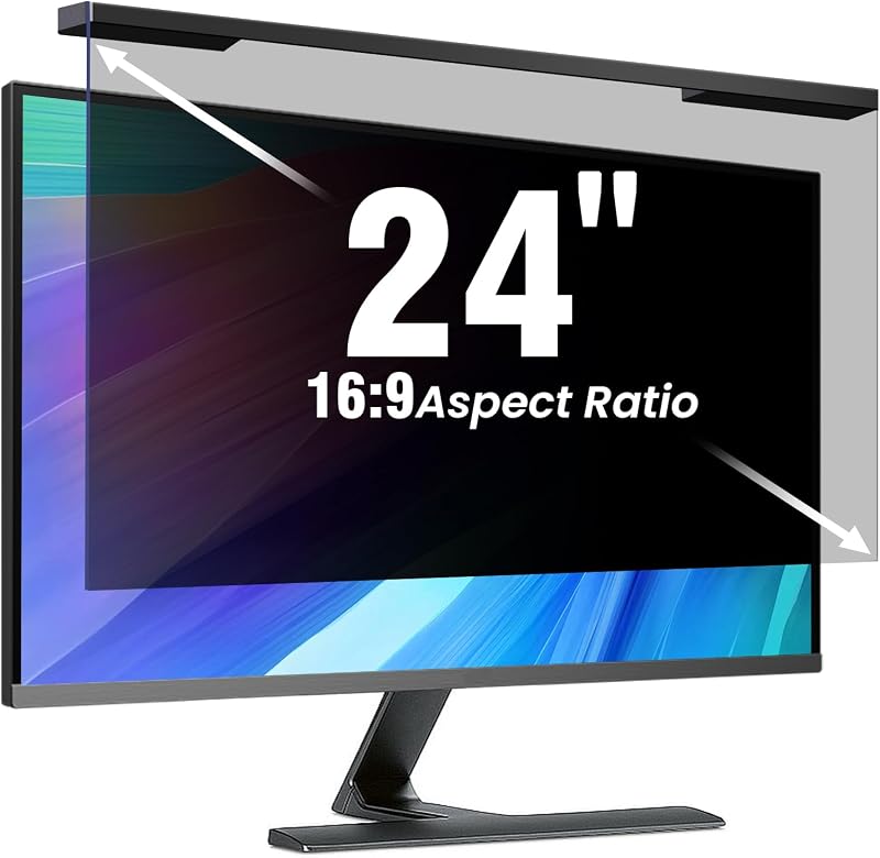Hanging 24 Inch Computer Privacy Screen Filter, Hanging Computer Screen Privacy Cover, Compatible with, 23.8 Inch 16:9 Widescreen Monitors，Protect Eyes from Glare and Blue Light