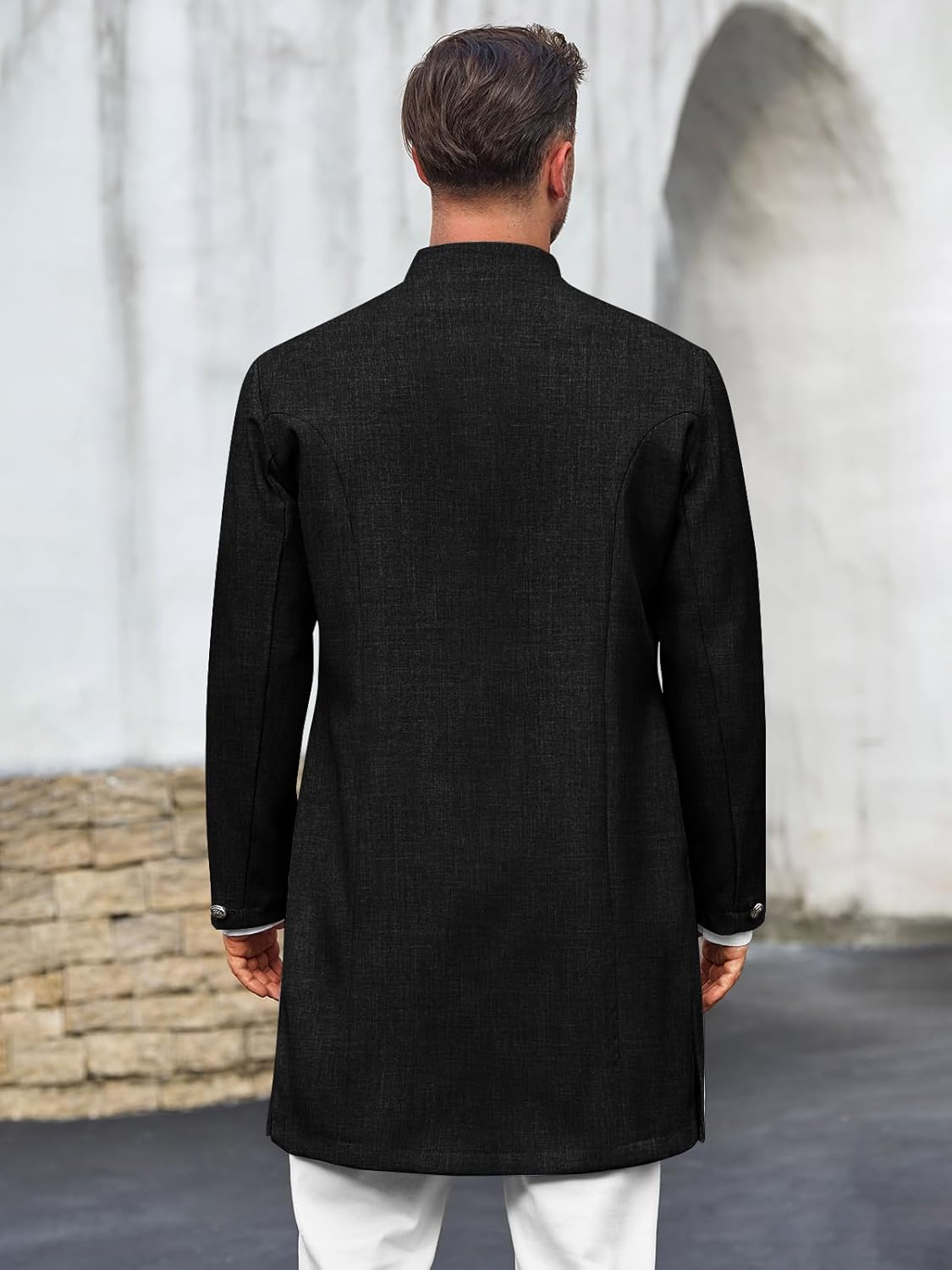 Runcati Mens Kurta Coats Indian Mandarin Collar Attire Ethnic Outfits Wedding Festive Party Clothing Casual Kaftan Robe - Image 3