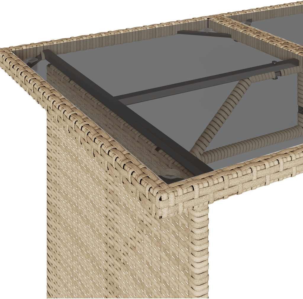 Garden Coffee Table Beige PE Rattan with Powder-Coated Steel Frame and Tempered Glass top Rectangular Outdoor Table for Patio Furniture and Outdoor Patio Setup