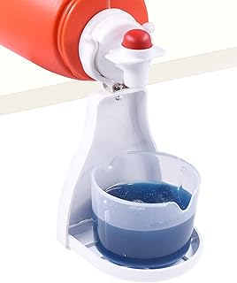 Laundry Detergent Cup Holder, Laundry Fabric Softener Cup Holder Drip Tray Catcher, Adjustable Holder Fits Most Economic Sized Bottles, No More Mess or Leaks (1 Pack)