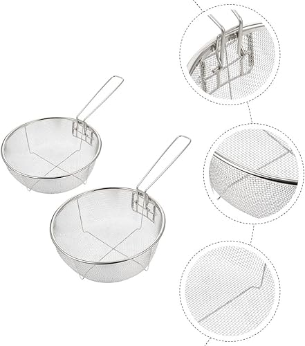 Miniatura 8 de Cesta redonda de acero inoxidable soporte para papas fritas para mesa de comida frita, filtración de residuos de aceite para cocina, restaurante,
