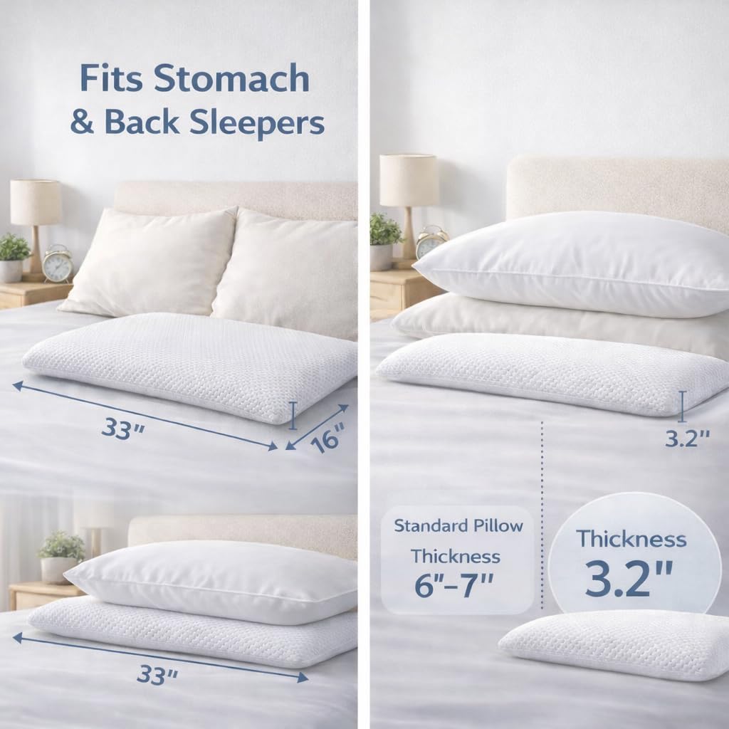 Slim 3.2" Stomach Sleeping Memory Foam Pillow-Thin, Flat, Soft Yet Supportative for Belly, Back& Stomach Sleepers (3.2" Slim-King) - Image 4