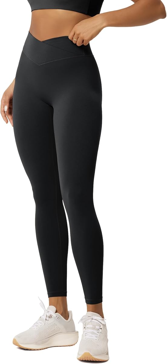 ODODOS Hidden Scrunch Butt Lifting Crossover Leggings for Women - 25" / 27" / 29" No Front Seam High Waist Yoga Pants