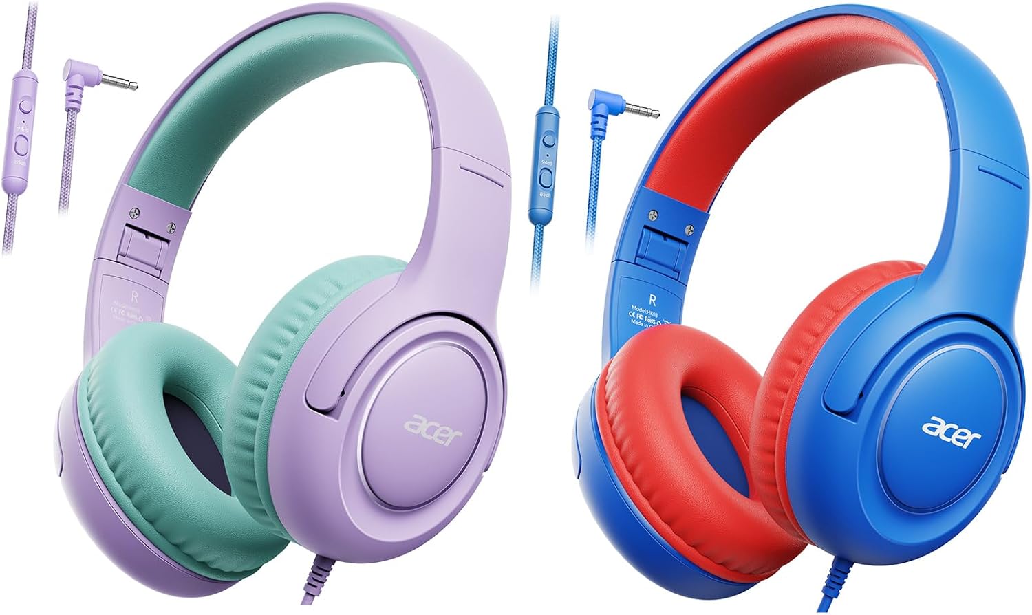 [Purple Green+Blue Red] Kids Headphones Wired for School - Over-Ear 85/94dB Volume Limiter, 3.5mm Jack Foldable Stereo Sound Headset for Toddlers Girls Boys Travel Learning Entertainment Tablet Kind