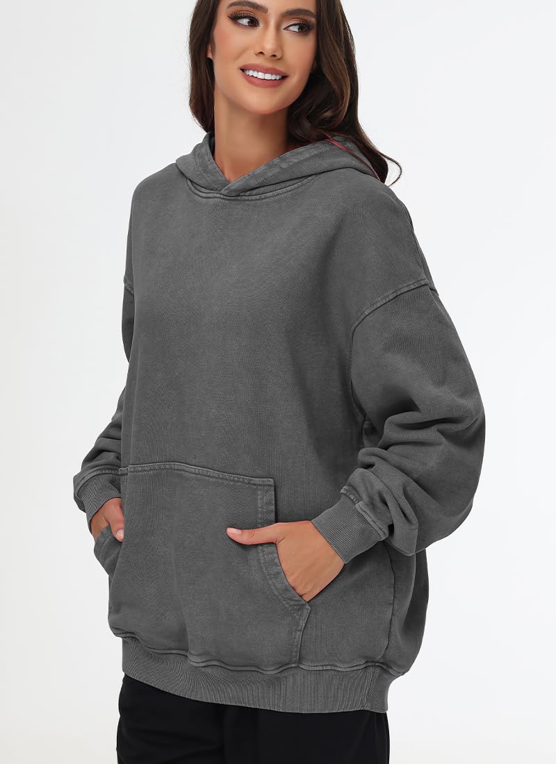 PADOLA Oversize Sweats à Capuche Femme Y2k Pull Femme Coton Veste Polaire Manches Longues Vintage délavé Sweat mi Saison Basic Hoodie Femme Rétro Pulls Casual Sweatshirts Hiver