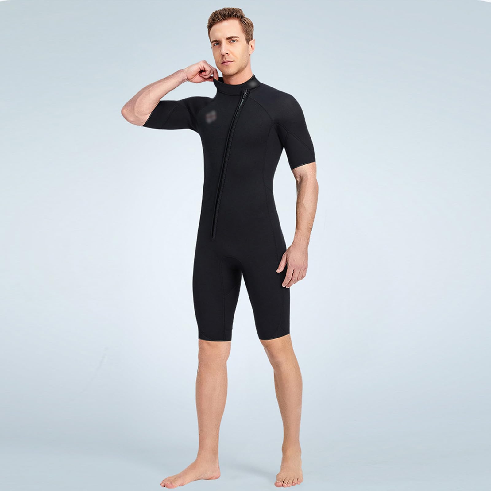 Mens Shorty Wetsuit 3mm Neoprene One Piece Diving Suit Front Zip Wet Suits for Diving Snorkeling Surfing Swimming,XL,Black