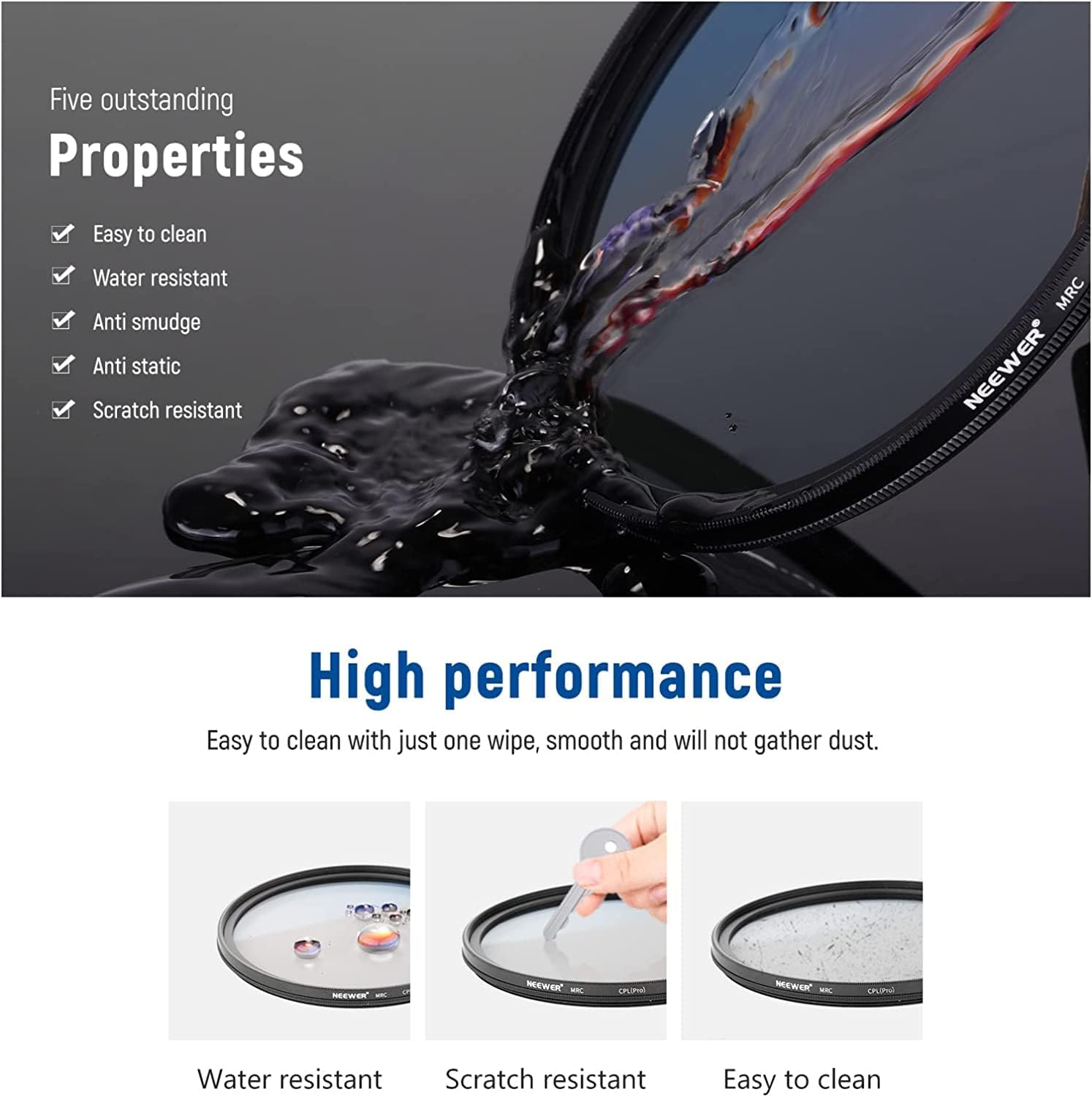 Neewer 49mm Polarizing Filter 30 Layer Multi Resistant Nano Coatings Circular Polarising Filter(CPL) Reduce Glare/Enhance Contrast/Ultra Slim/Reduces Reflection/HD Optical Glass Polarizer Filter