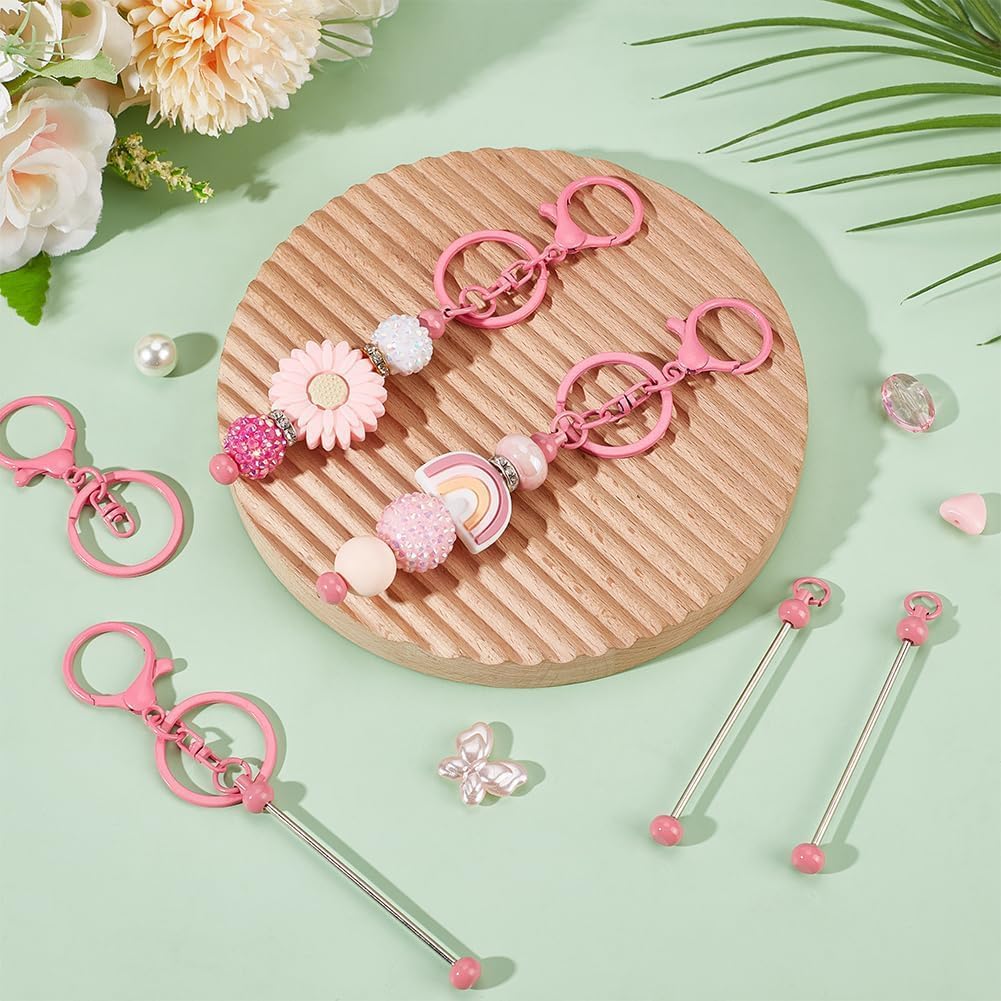 SUNNYCLUE 1 Box 20Pcs Beadable Keychains Beaded Keychain Bars Keychain Bar Bulk Keychain Clasps with Bar Beadable Keychain Pink Bar Keychain for Jewelry Making Charms DIY Crafts Key Chains Supplies image 3