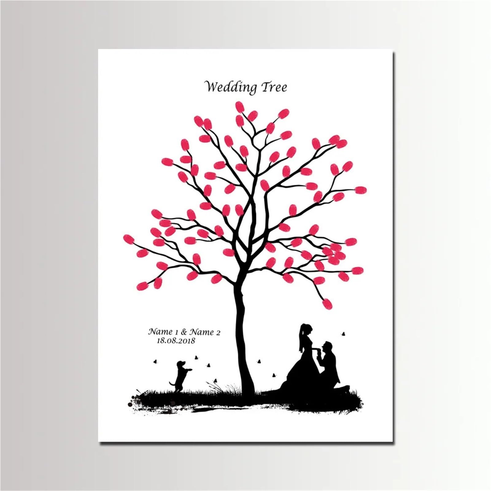 Libro degli ospiti delle impronte digitali con albero in tela, libro degli ospiti con impronte digitali, firma dell'albero e tampone per timbri, multicolore, diverse misure (color04,60 x 80