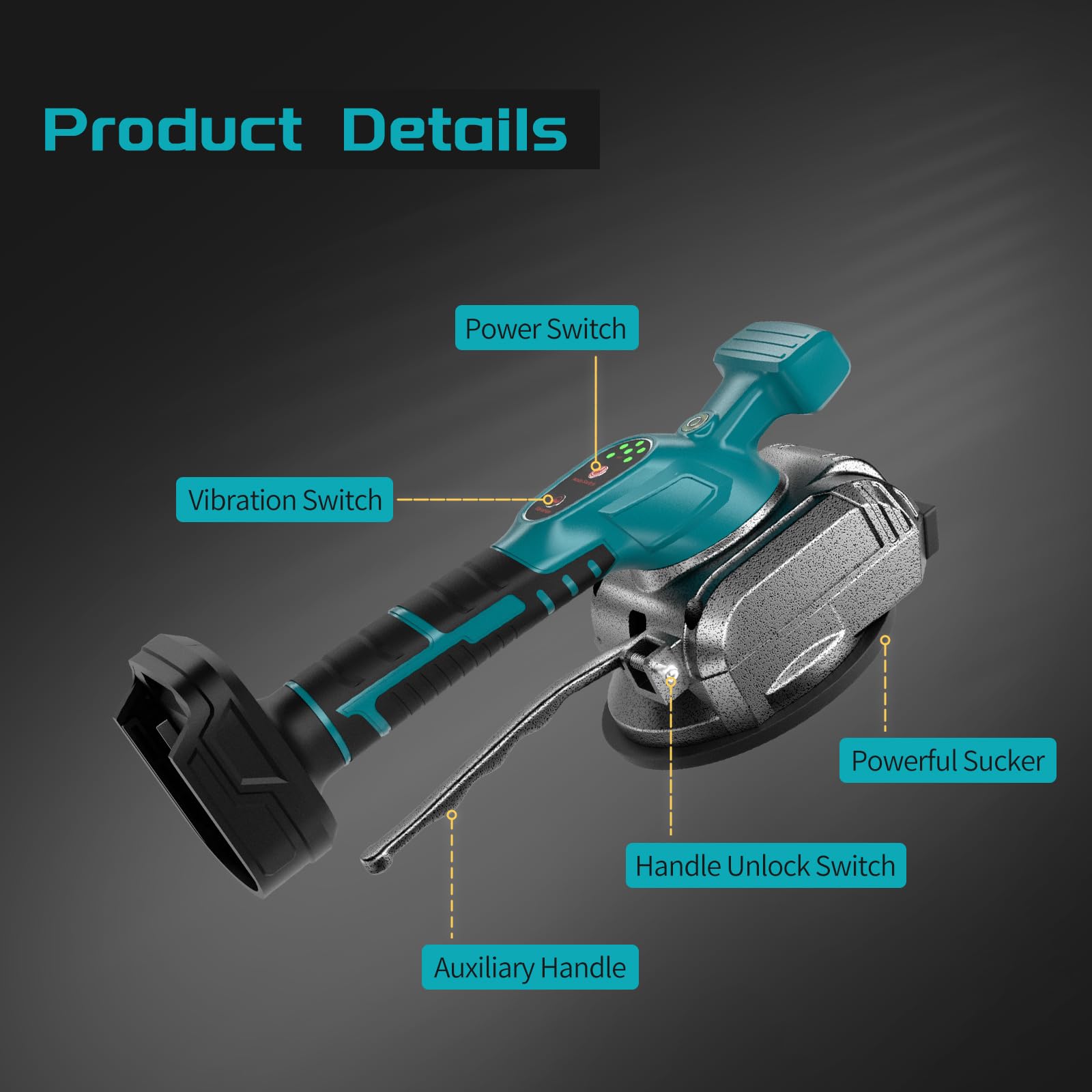 Powtree 2IN1 Akku Fliesenrüttler für Makita 18V Akku (ohne Batterie), 70kg Adsorption Fliesen Vibrationsgerät Fliesenvibrator mit 5 einstellbaren Geschwindigkeiten und großem Saugnapf