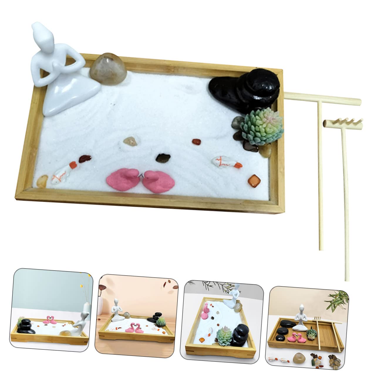 RORPOIR Desk Zen Garden Kit Micro Landscape Sandbox Decor Table Ornament Relief Adornment