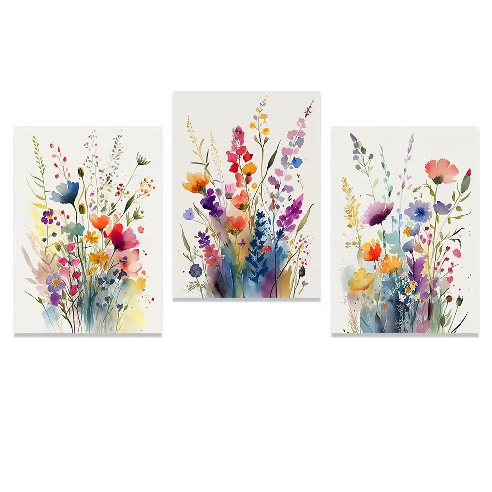 XIANGPEIFBH Set of 3 Wildflowers Watercolour Poster Flower Set Print Decorative Canvas Painting Bedroom Living Room Wall Art((60x80cm/24x31in) x3/Unframed)