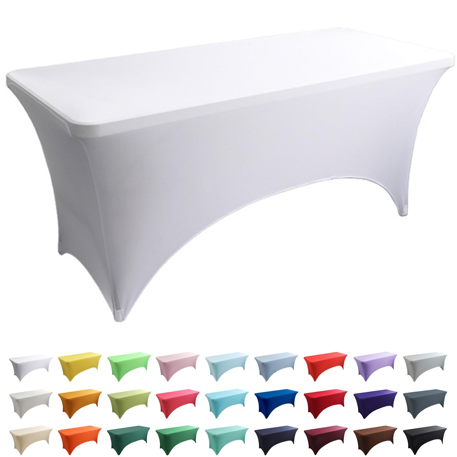 HBBMAGIC 4 Pack Spandex Tovaglia con Gonna Bianco per 1.8m Tavoli Rettangolo Bianco Tovaglie Stretch Coperture Da Tavolo Banchetto Abiti Da Tavolo
