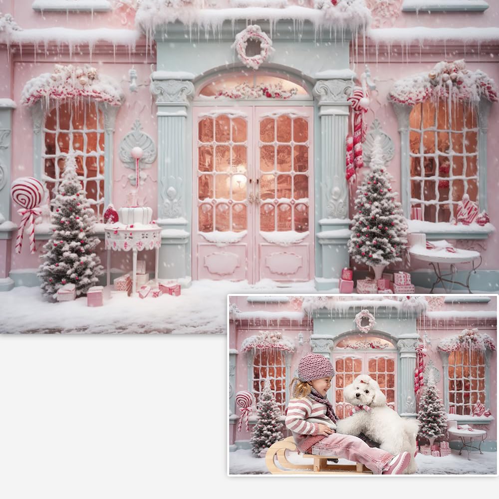 Christmas Backdrop Xmas Tree Decor Photography Backdrops Gingerbread Candy House Pink Xmas Party Theme Banner Girl Birthday New Year Family Party