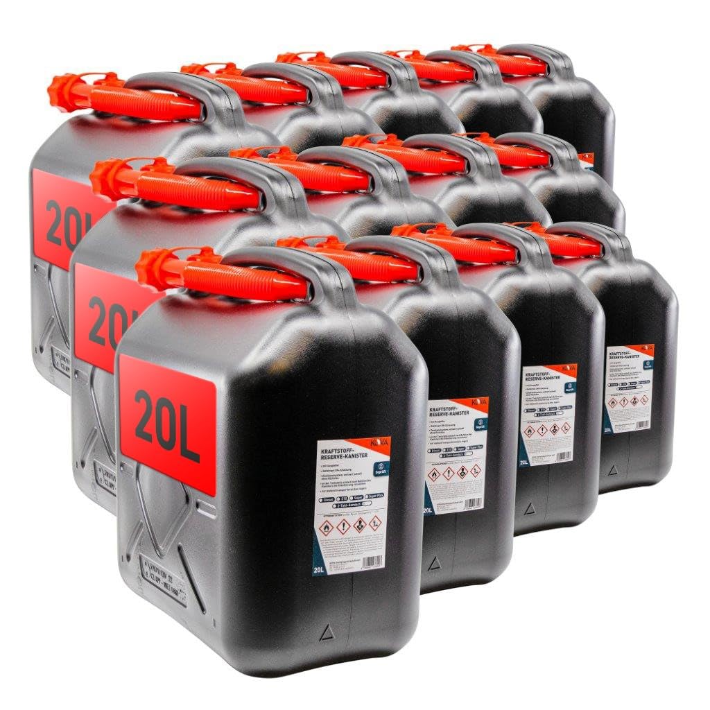 KOVA® 18x Benzinkanister 20L SCHWARZ Kunststoff Dieselkanister Reservekanister Kraftstoffkanister 20 Liter Wasserkanister für Benzin Diesel Wasser AdBlue 20-Liter-Kanister Außgießer 20 ltr Petrol Can