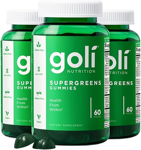 GOLI SUPERGREENS - Gomitas de vitaminas 180 unidades con vitaminas y minerales esenciales Salud desde dentro A base de plantas vegano sin gluten y