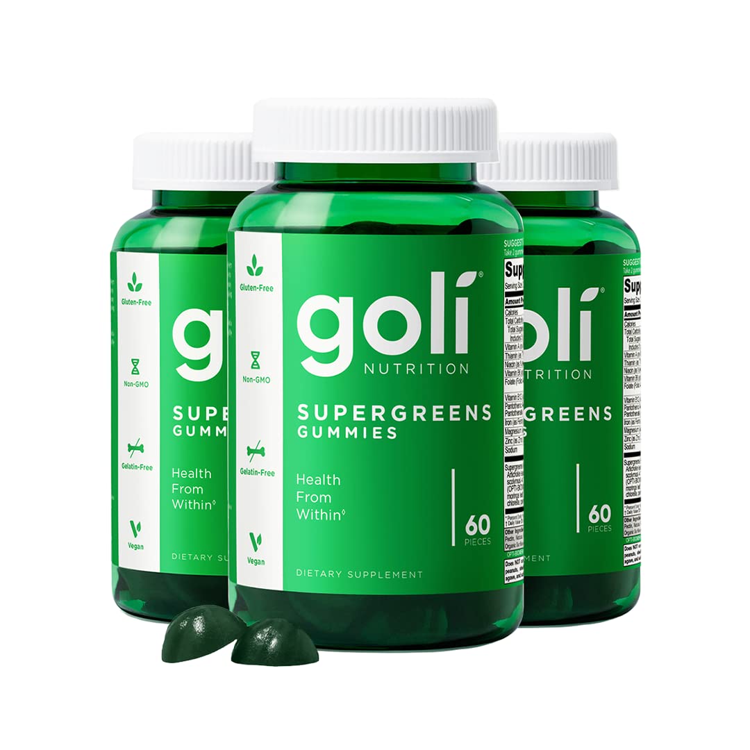 Goli Supergreens Gummies with Probiotics - Artichoke Leaf Extract, Spirulina, Kale, Vitamins A, B6, B12 - Vegan, Gluten-Free, Non-GMO - 180 Count (3 Pack)