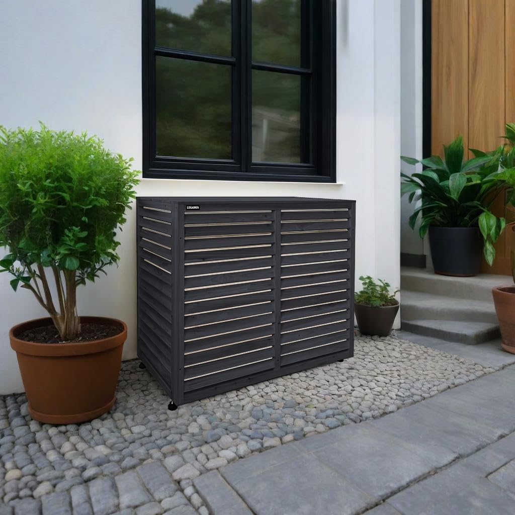Revêtement brise-vue en bois pour appareils extérieurs, climatisation ou pompe à chaleur (anthracite)