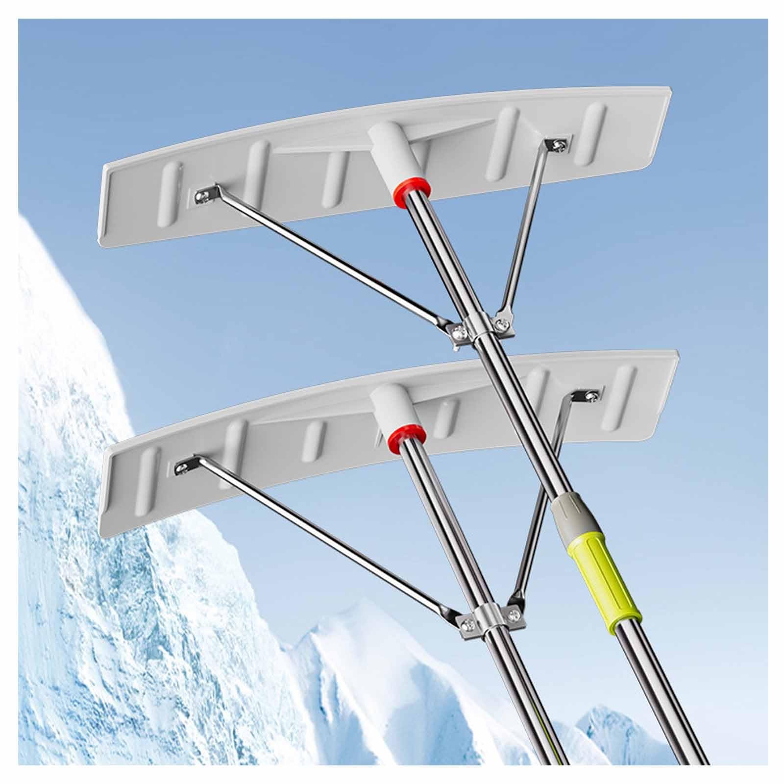 Rastrello da neve in alluminio per tetti, manico telescopico, 1,9-6,4 m, impugnatura antiscivolo, rimozione del ghiaccio portatile e raschietto