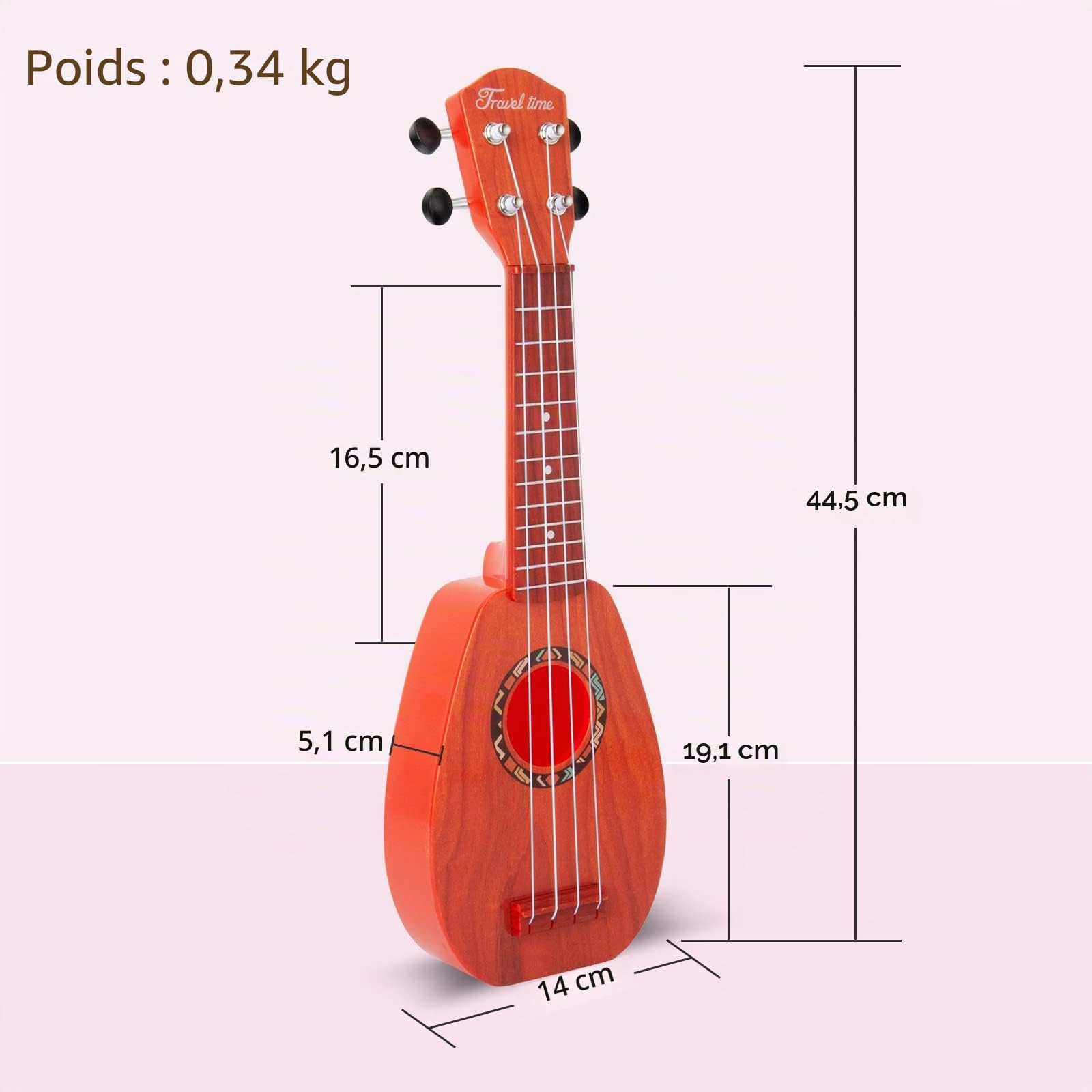 Ukelele pour enfants, guitare pour enfants, mini ukulélé acoustique de 43 cm, kit pour débutants avec médiator et sangle– Idéal pour les tout-petits et les débutants (marron foncé)