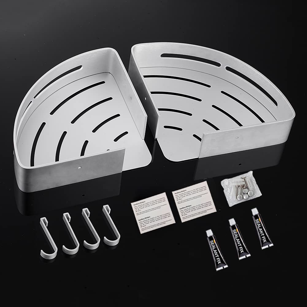 Estantes de Esquina de baño sin Taladro con Ganchos extraíbles Almacenamiento de Carrito de Ducha Adhesivo de Aluminio (Esquina)