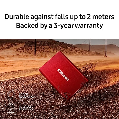 Image of Samsung T7 1TB Up to 1,050MB /s USB 3.2 Gen 2 (10Gbps, Type-C) External Solid State Drive (Portable SSD) Red (MU-PC1T0R)