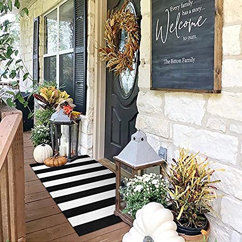 Collive Teppich für den Außenbereich, 61 x 139 cm, Baumwolle, gewebt, Landhaus-Teppich, gestreift, für den Innen- und Außenbereich, waschbar, für Veranda, Lagen, Küche, Badezimmer, Waschküche Cover