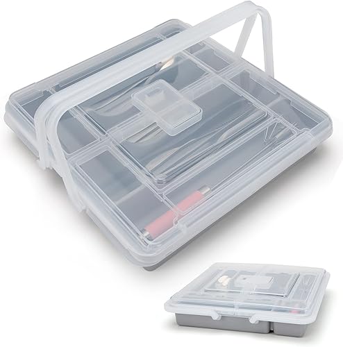 Miniatura 8 de Organizador de cubiertos con tapa, soporte portátil para cubiertos con tapa, caja de almacenamiento de cubiertos de plástico, 5 compartimentos para