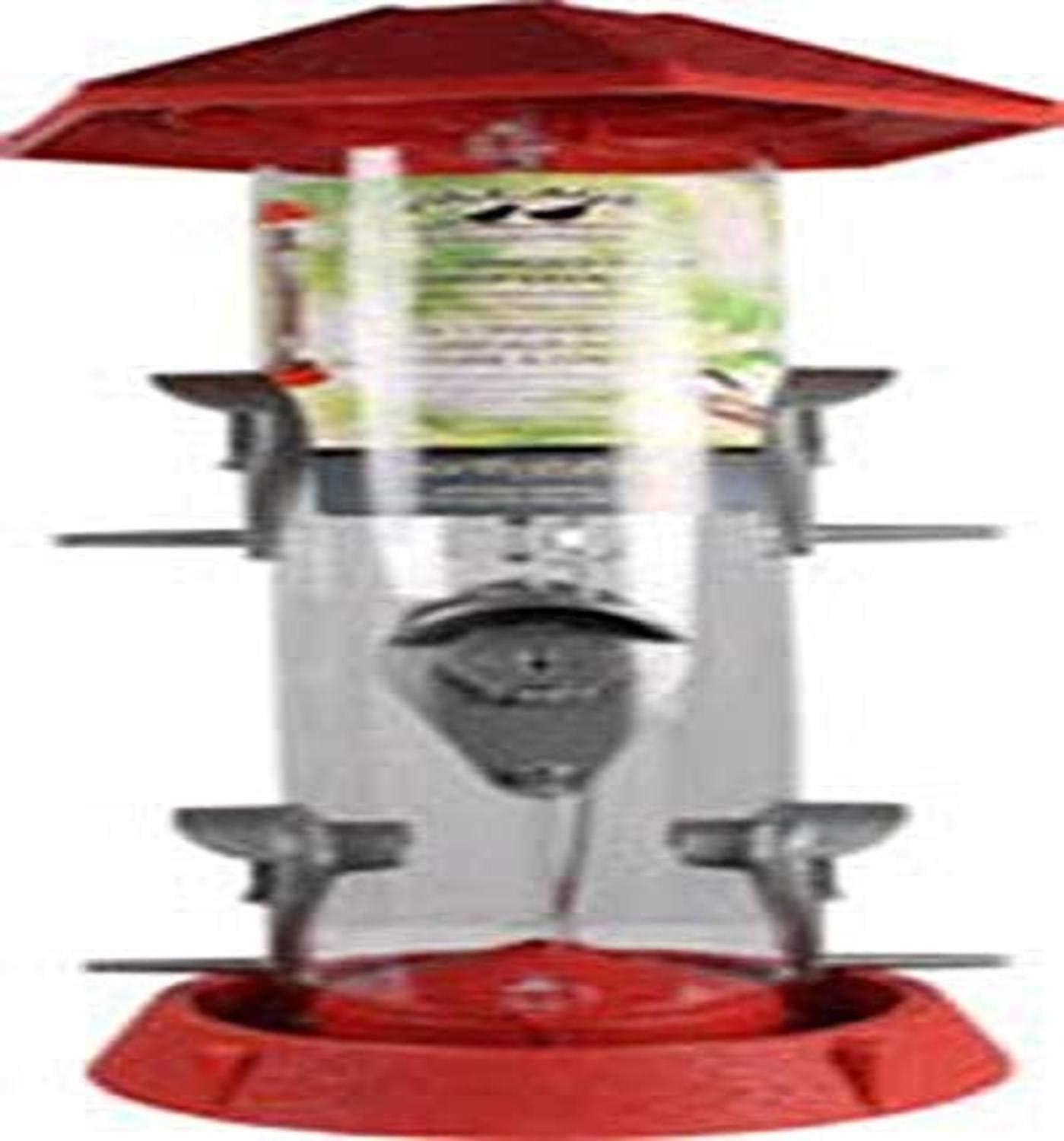 North States Industries 9320 061088 2-in-1 1.75 lb Cap Hinged-Port Bird Feeder, Red/Clear