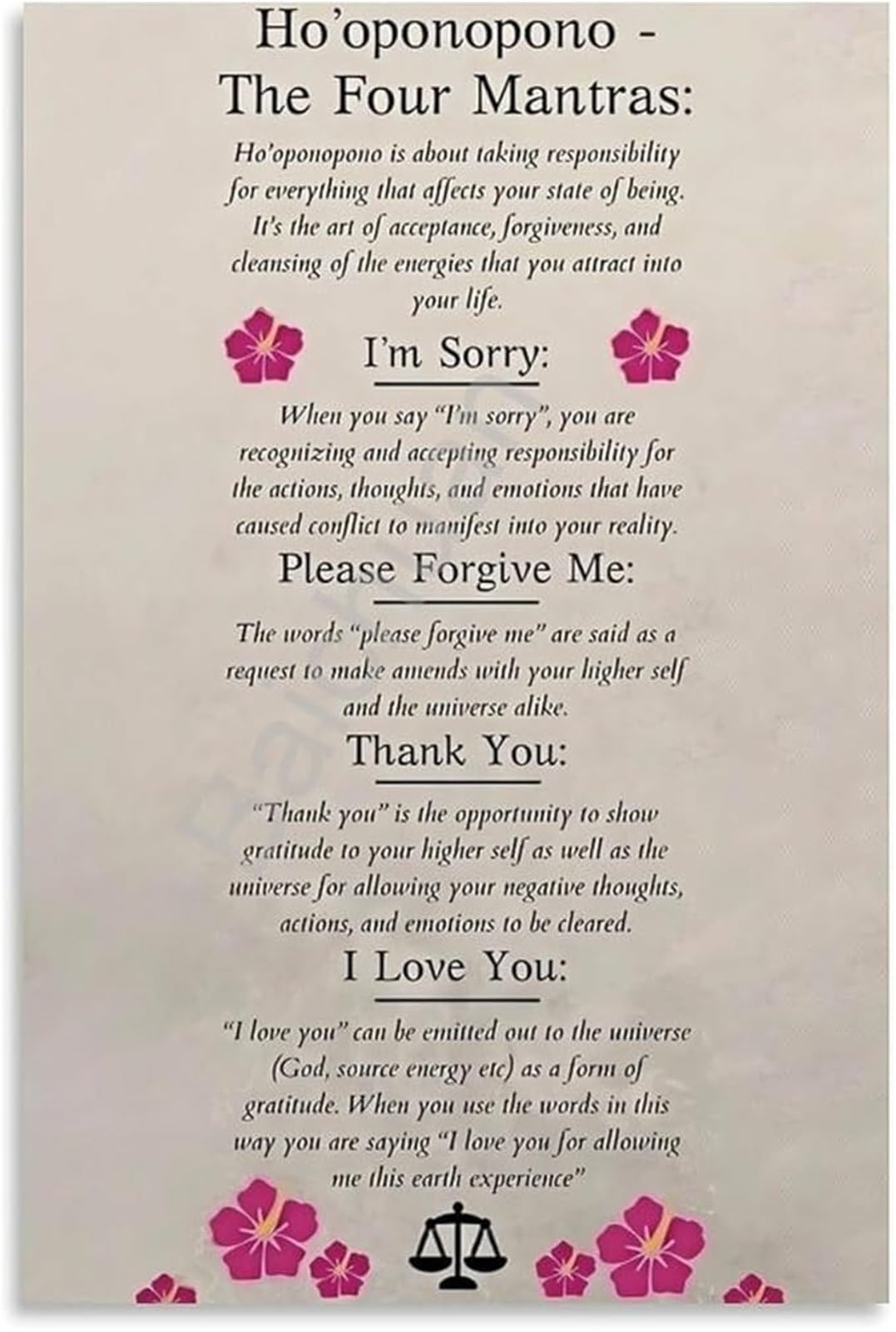 Hooponopono Affirmation Poster Prayer Canvas Wall-Art for Mindfulness and Relaxation(Unframed,12x18inch(30x45cm))