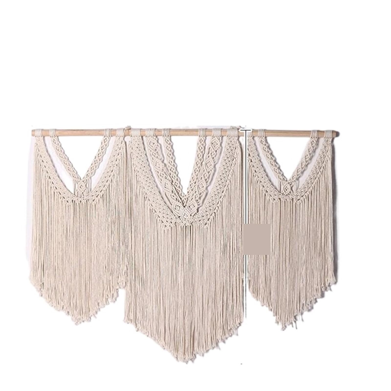 SUBLXPoten Hanging Tapestry Hand Woven Macrame Wall Hanging Tapestry with Wooden Sticker Hand-Woven Tassel Curtain Wedding Backgroud Decor