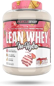Musclesport Lean Whey RevolutionTM Protein Powder - Whey Protein Isolate - Low Calorie, Low Carb, Low Fat, Incredible Flavors - 25g Protein per Scoop - 5lb Strawberry Creme