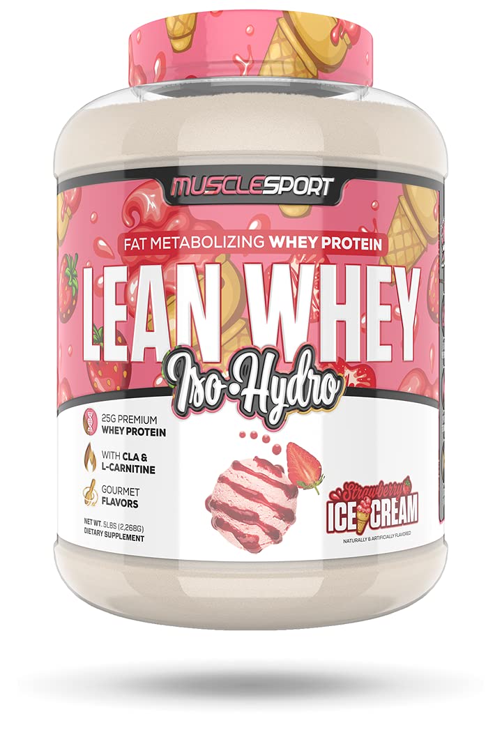 Musclesport Lean Whey Revolution™ Protein Powder - Whey Protein Isolate - Low Calorie, Low Carb, Low Fat, Incredible Flavors - 25g Protein per Scoop - 5lb Strawberry Creme