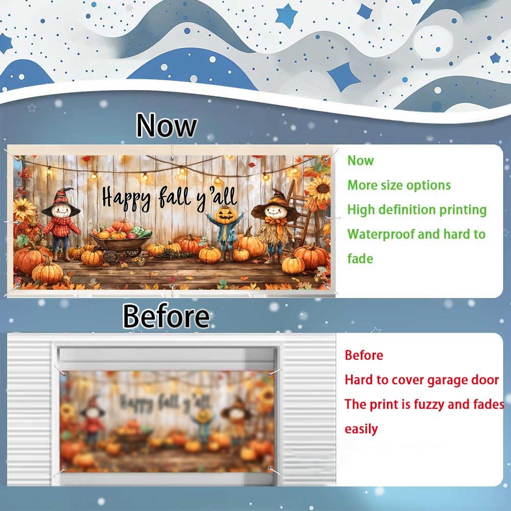 Fall Garage Door Cover 13 X 6 Ft, Autumn Forest Window Sceney Maple Leaf Thanksgiving Garage Door Decoration Backdrop, Harvest Season Pumpkin Garage Background Prom Party Banner